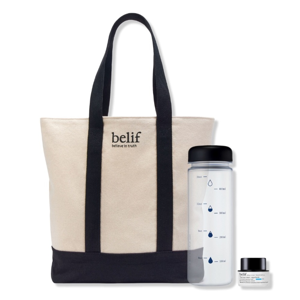 Belif Tote with Water bottle and Deluxe Sample